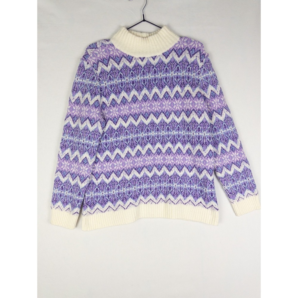Talbots Fair Isle Sweater Womens PS Purple Pullover Knit Wool Blend Colorful